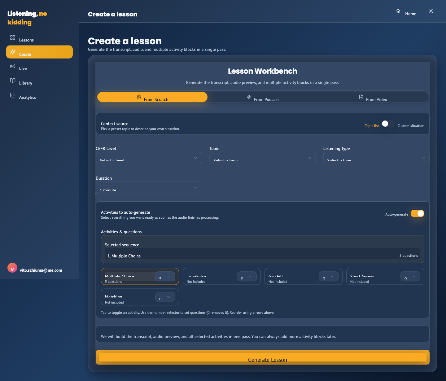 From topic to multi-speaker audio in one click